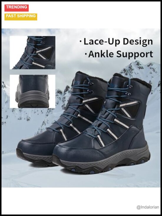 Waterproof Mid-Calf Snow Boots Men Winter Hiking Booties Warm Fur Lined